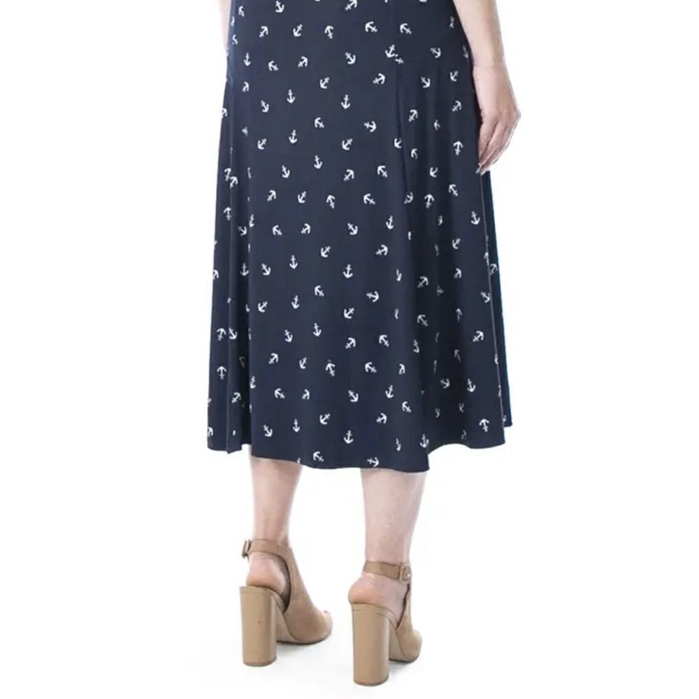 Nina Leonard S Jersey Crew Neck Quarter Sleeve Midi Dress Navy White Lilac Print - Picture 14 of 16